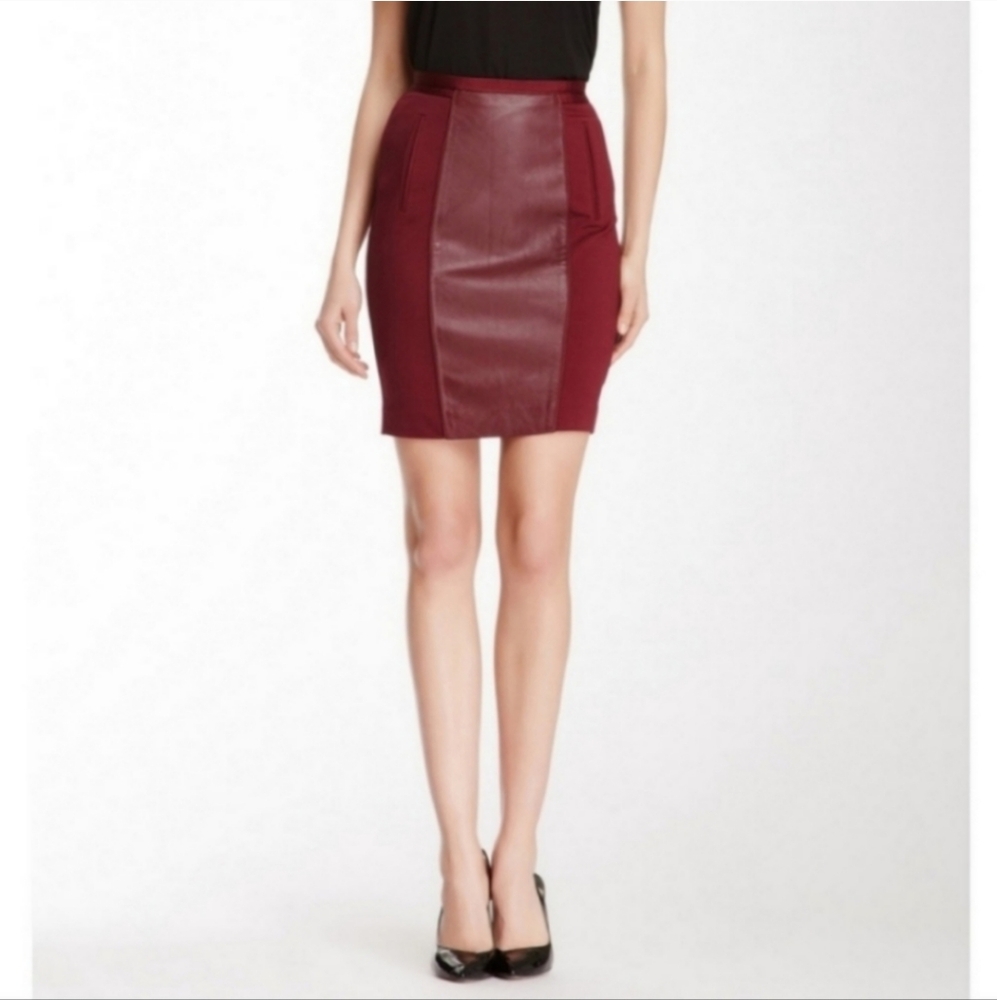 Ted Baker Bebu burgundy Leather Panel Skirt 2